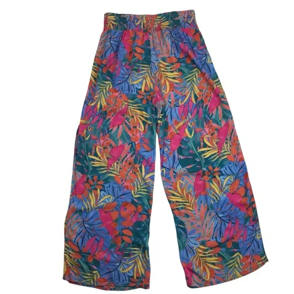 Kona Sol Tropical Floral Wide Leg Lightweight Rayon Pant Multicolor - Picture 3 of 10